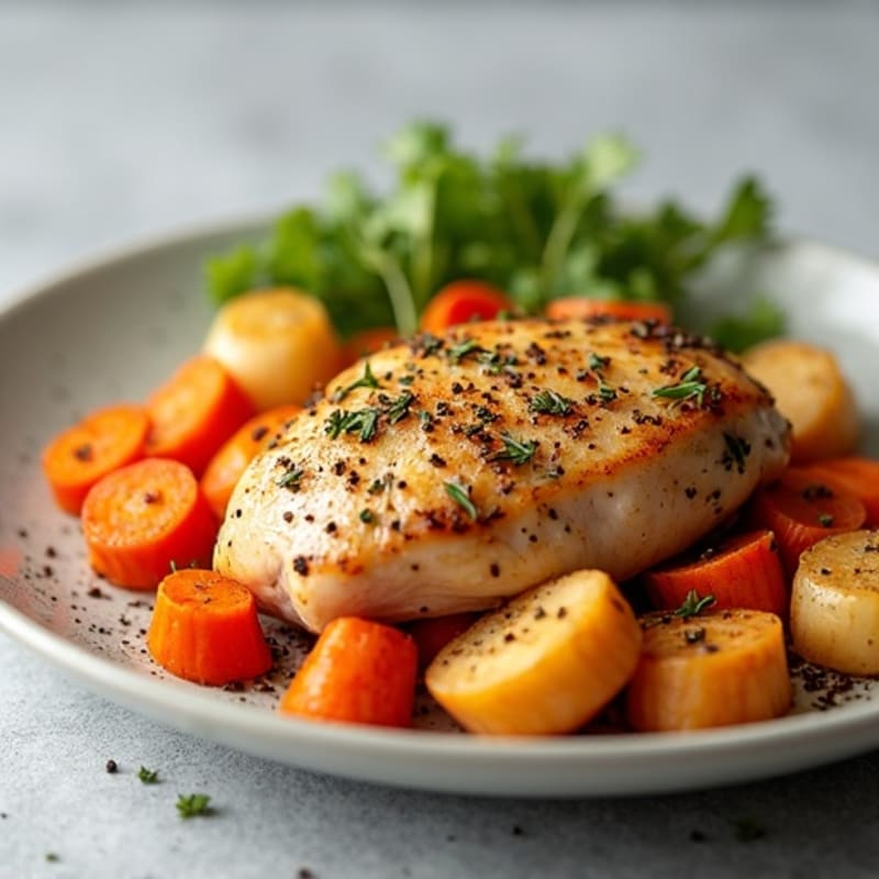 Herb-Roasted Chicken with Crispy Root Vegetable Medley