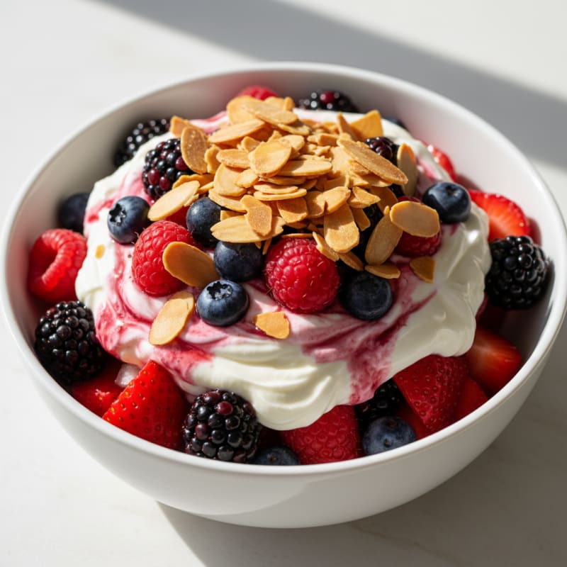 Greek Yogurt Protein Parfait with Mixed Berries and Almonds