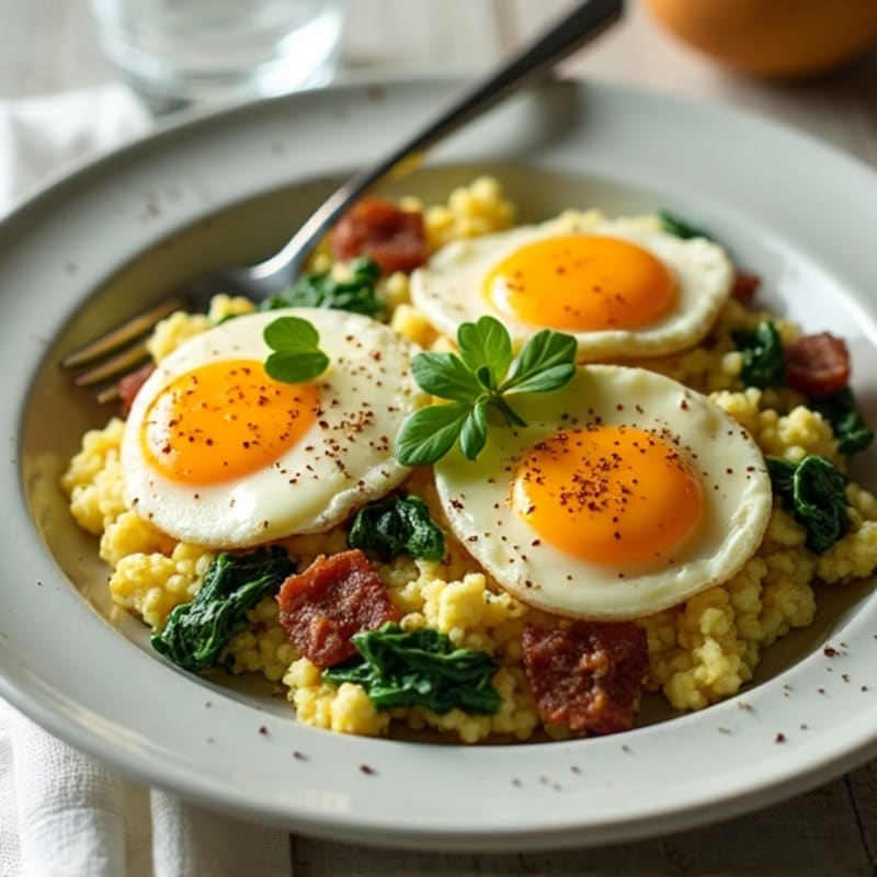 Cottage Cheese Egg Scramble with Spinach and Turkey Bacon