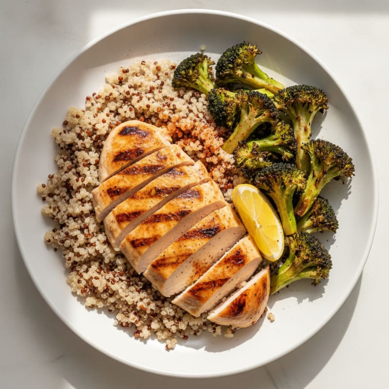 Grilled Chicken Breast with Quinoa and Roasted Broccoli