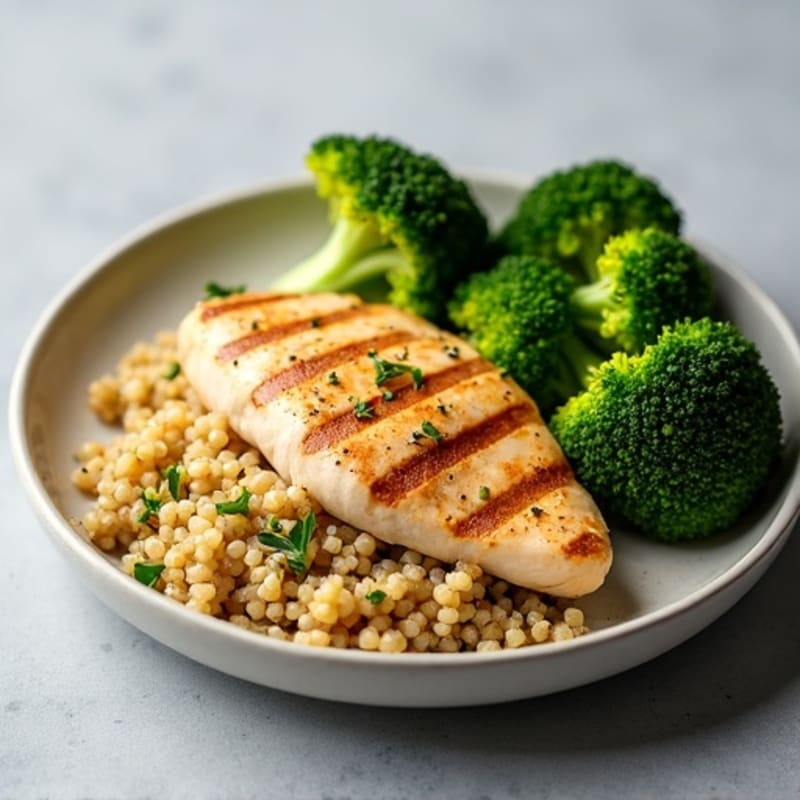 Grilled Chicken Breast with Quinoa and Roasted Broccoli