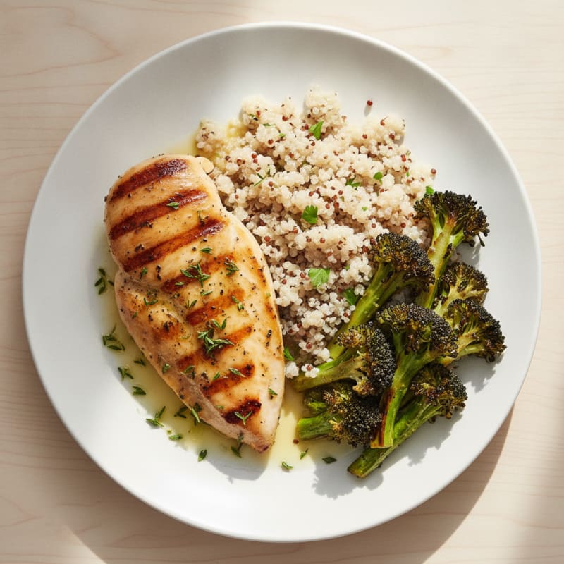 Grilled Chicken Breast with Quinoa and Roasted Broccoli