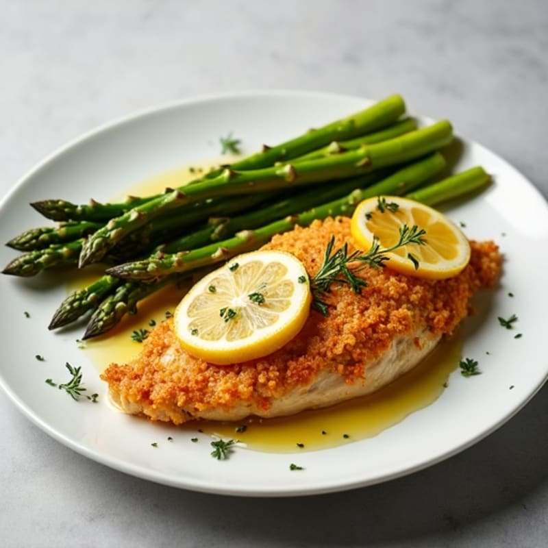 Crispy Baked Chicken with Lemon Herb Roasted Asparagus