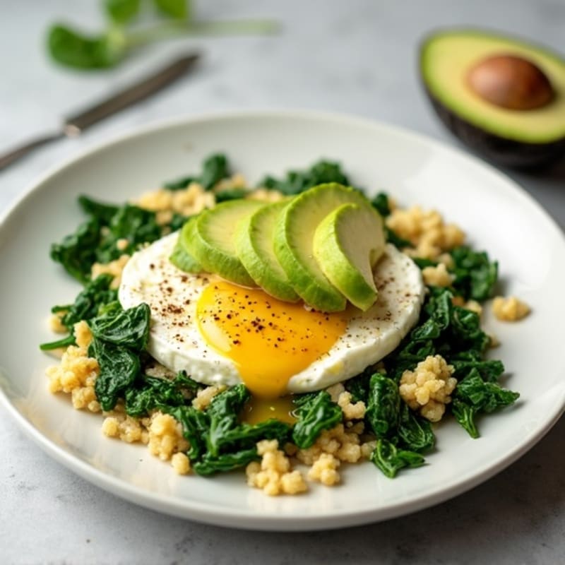 Egg White Spinach Scramble with Cottage Cheese and Avocado