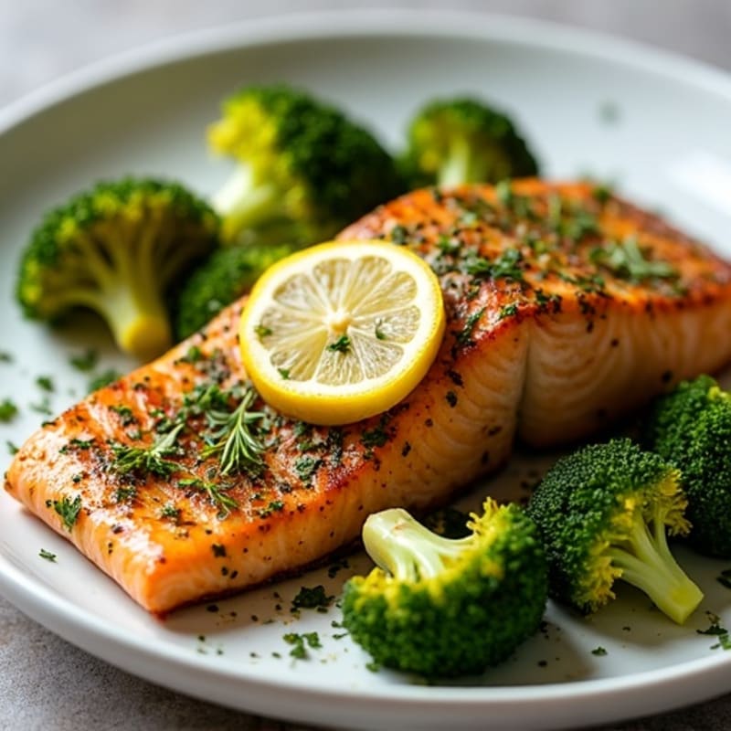 Pan-Seared Herb Crusted Salmon with Roasted Broccoli