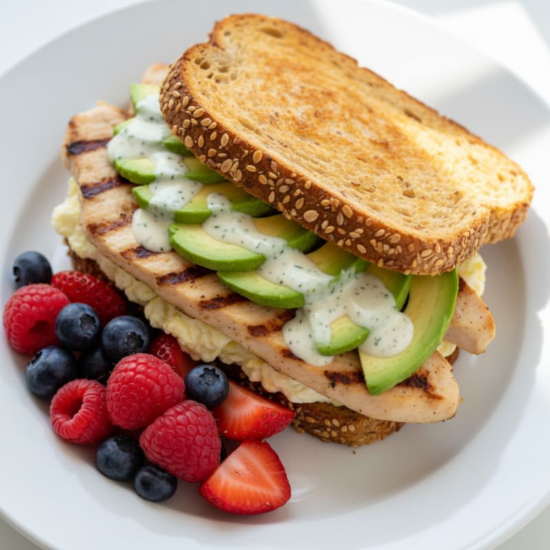 Egg White and Chicken Breakfast Sandwich with Toasted Bread