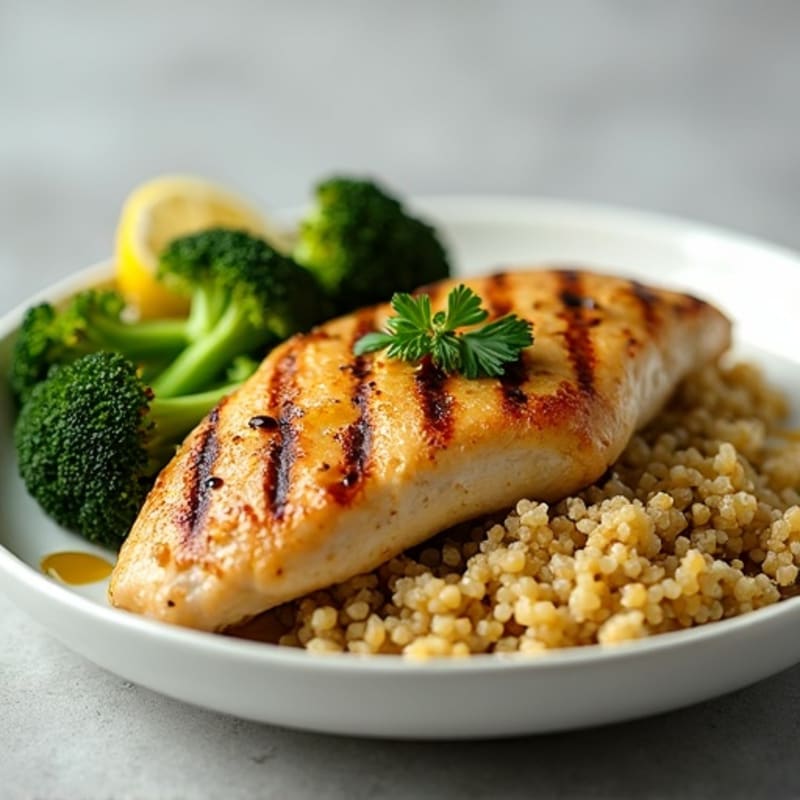 Grilled Chicken Breast with Quinoa and Roasted Broccoli