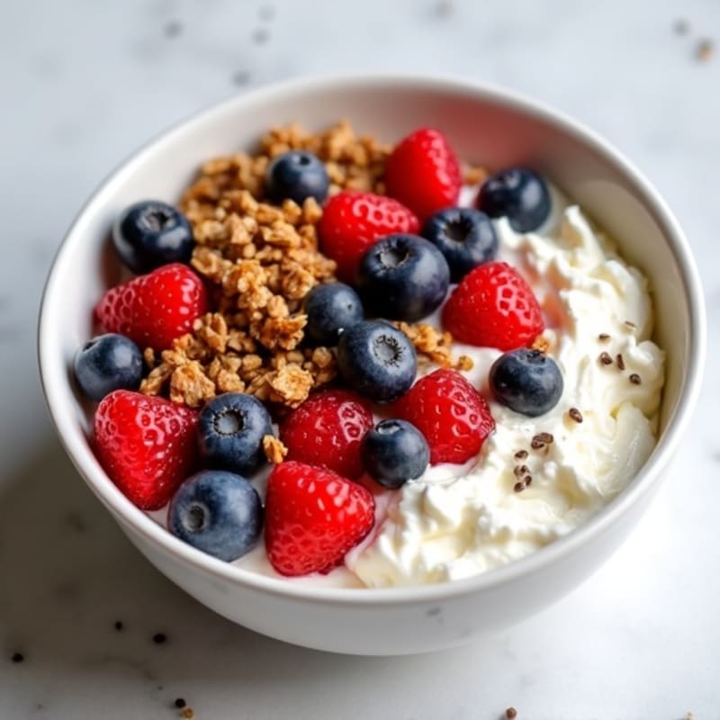 Creamy High-Protein Cottage Cheese Bowl with Fresh Berries and Crunchy Granola