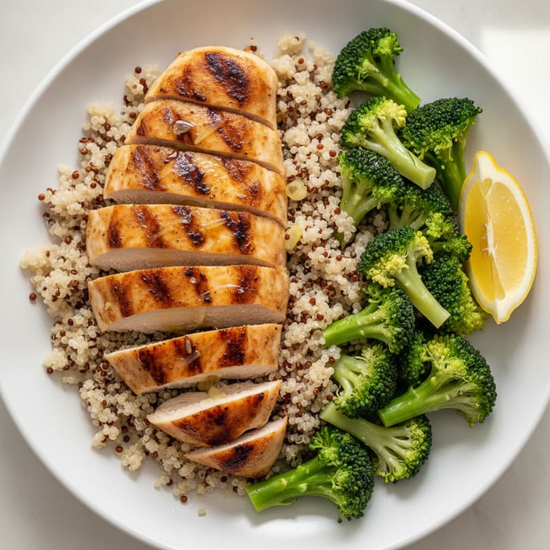 Grilled Chicken Breast with Quinoa and Steamed Broccoli