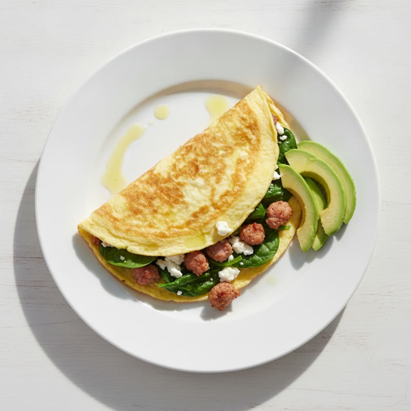 Egg White Spinach Omelette with Turkey Sausage