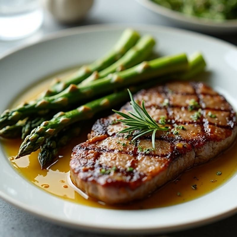 Pan-Seared Garlic Herb Steak with Roasted Asparagus