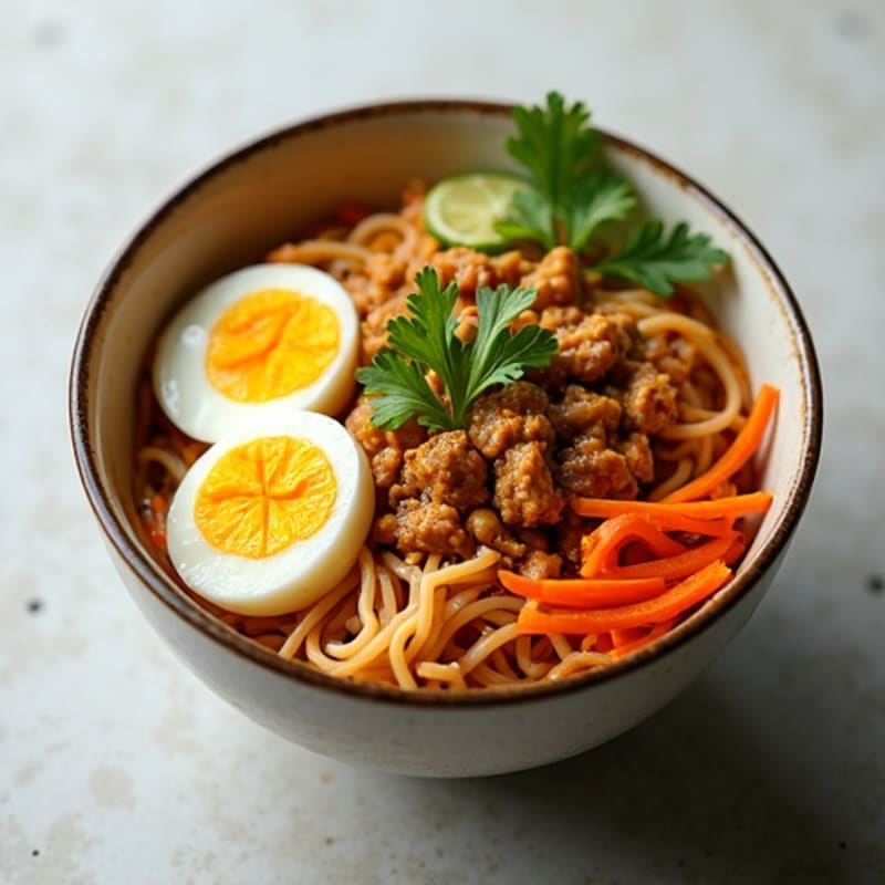 Creamy Spicy Peanut Lean Ground Pork Noodle Bowl