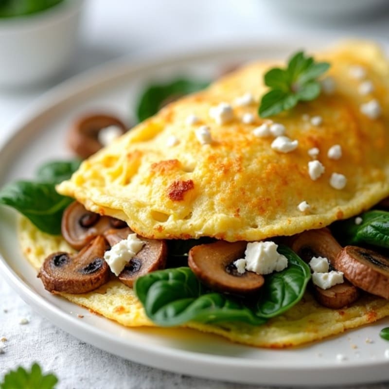 Egg White Spinach Omelet with Roasted Turkey and Sautéed Mushrooms