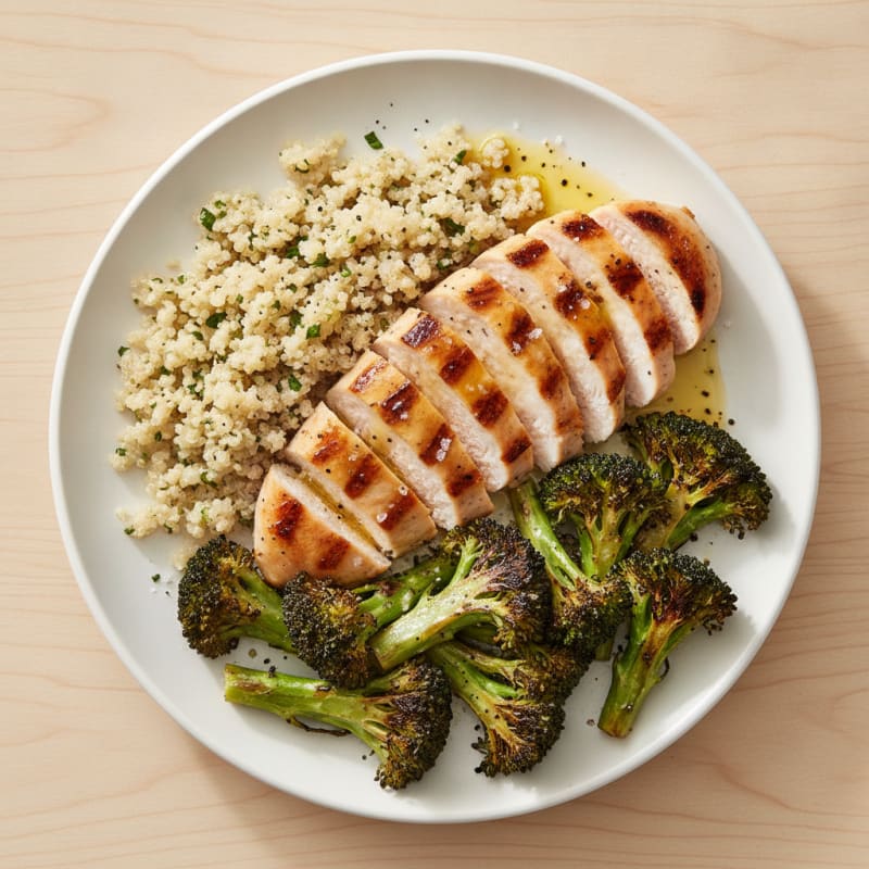 Grilled Chicken Breast with Quinoa and Roasted Broccoli