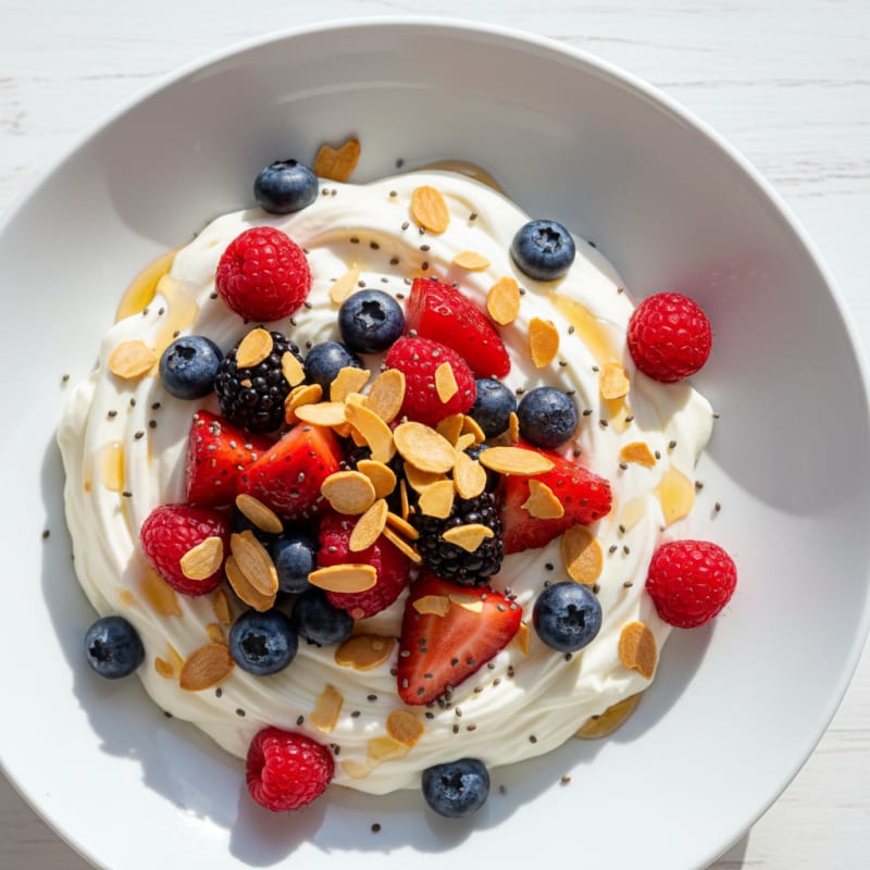 Creamy Greek Yogurt Protein Pudding with Mixed Berries