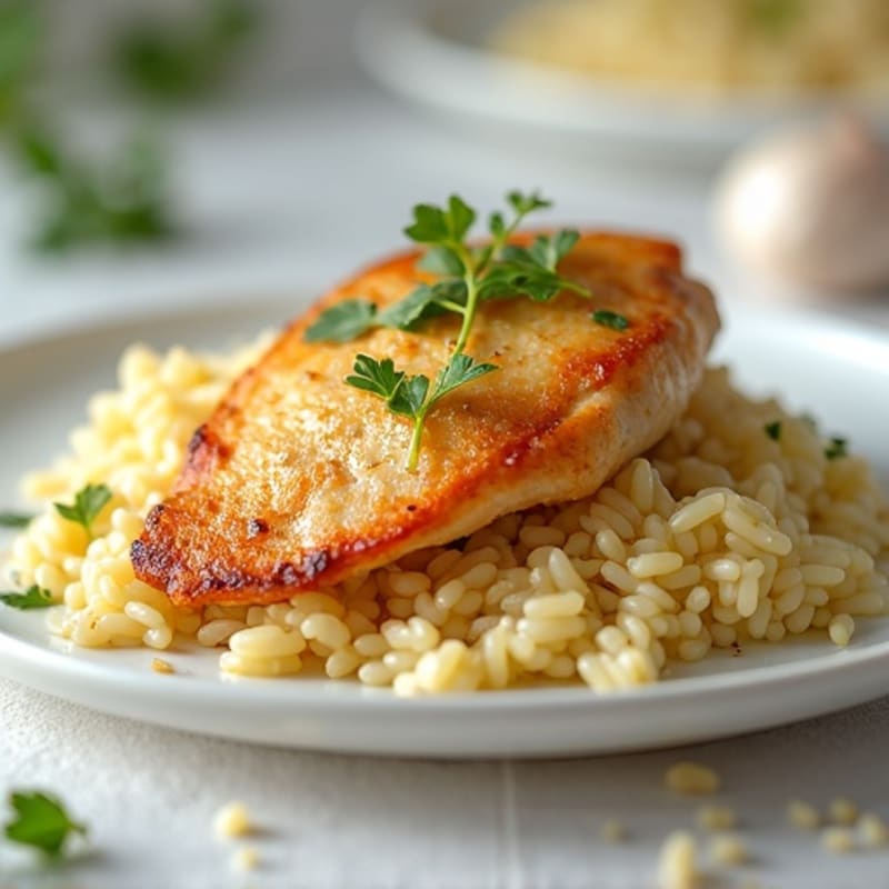 Pan-Seared Chicken with Creamy Parmesan Garlic Rice