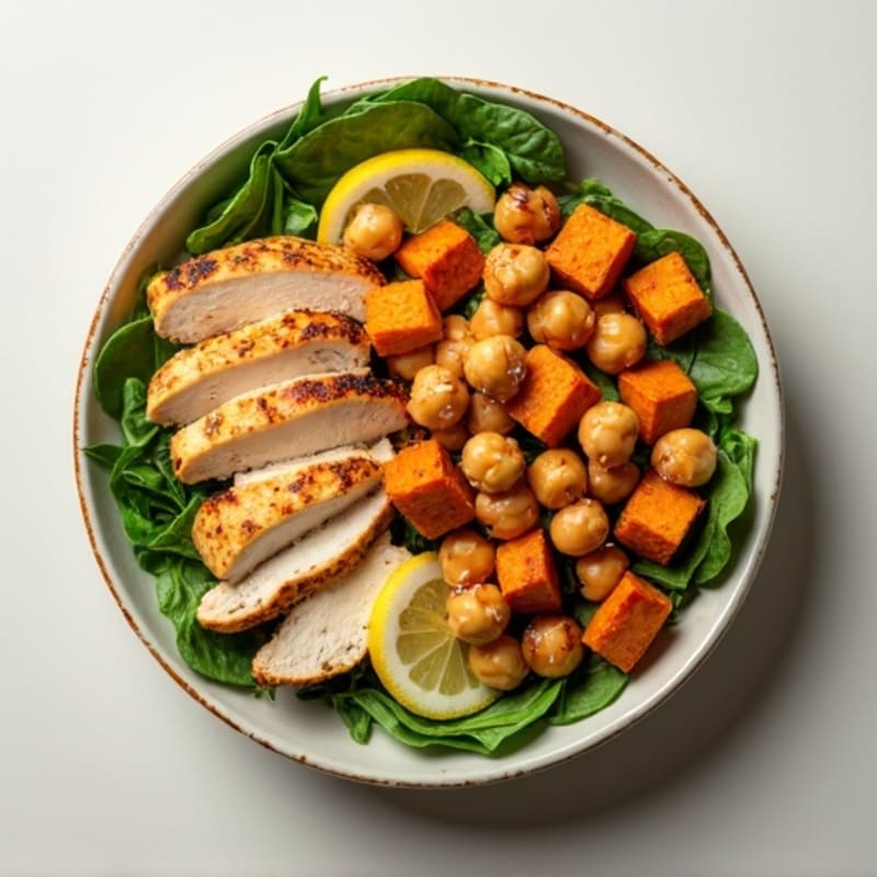 Roasted Sweet Potato and Chickpea Bowl with Creamy Tahini Dressing