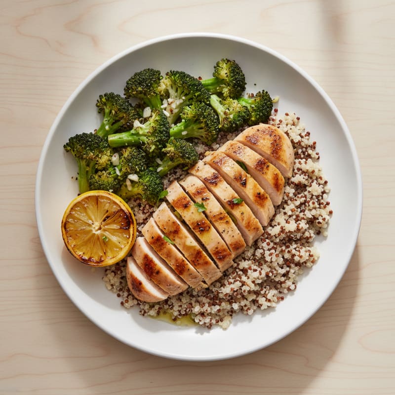 Grilled Chicken Breast with Quinoa and Roasted Broccoli