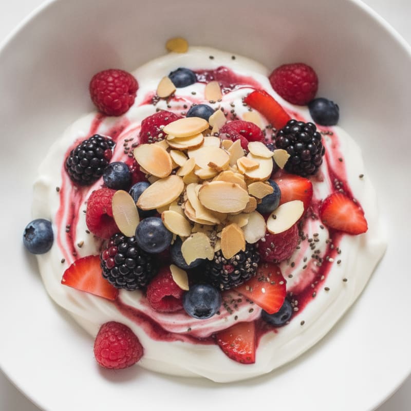 Greek Yogurt Protein Parfait with Mixed Berries and Almonds