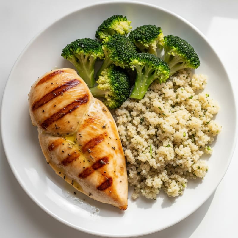 Grilled Chicken Breast with Quinoa and Steamed Broccoli