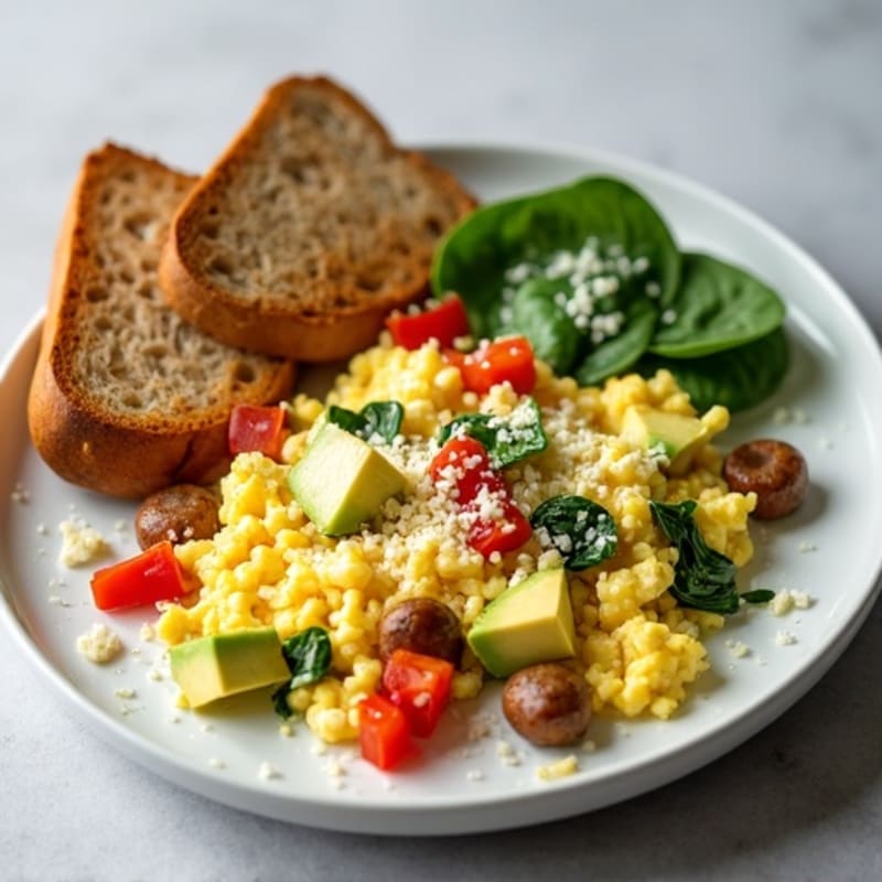 Egg White Scramble with Turkey Sausage and Spinach