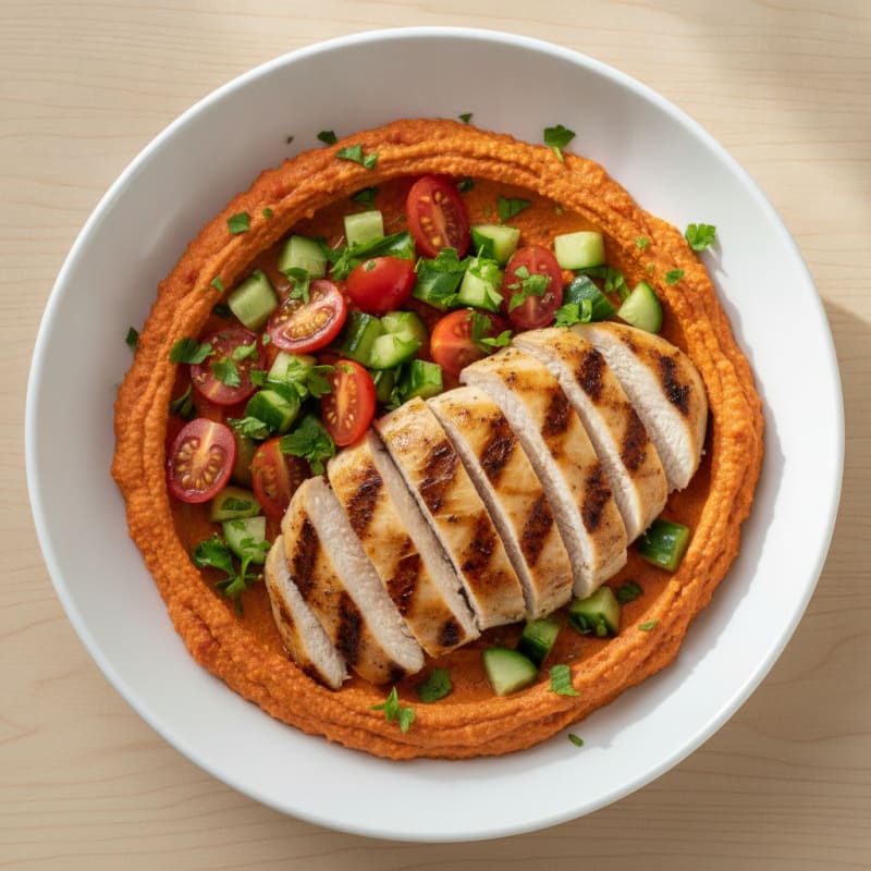Grilled Chicken and Roasted Red Pepper Hummus Bowl