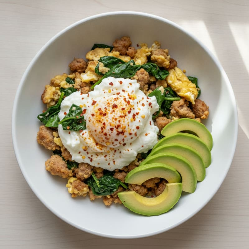 Egg White Scramble with Turkey Sausage and Spinach