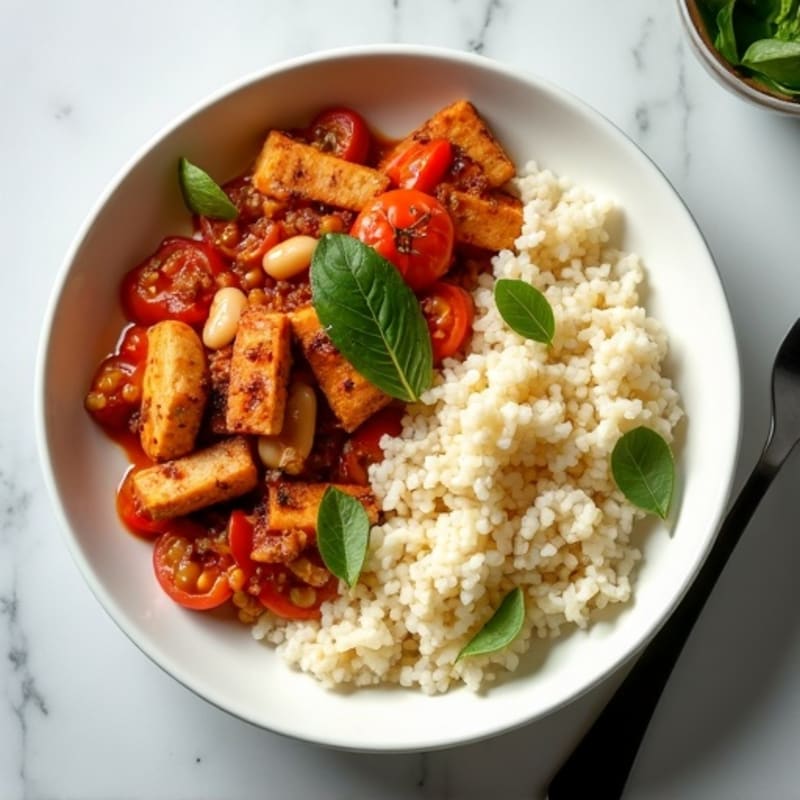 Baked Tempeh and White Bean Casserole with Cauliflower Rice