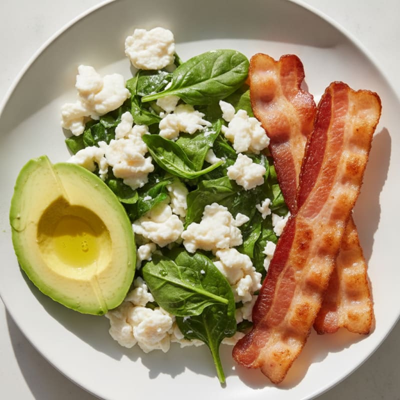 Crispy Turkey Bacon and Egg White Scramble with Spinach