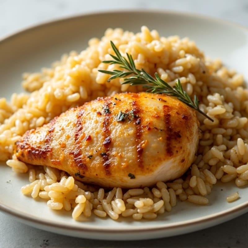 Lemon-Garlic Roasted Chicken with Fluffy Brown Rice
