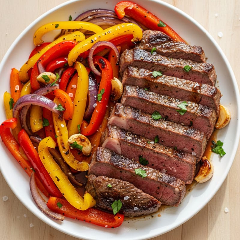 Blackstone Grilled Steak and Peppers