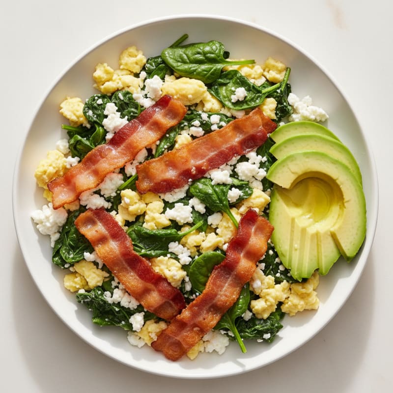 Cottage Cheese Scramble with Spinach and Turkey Bacon