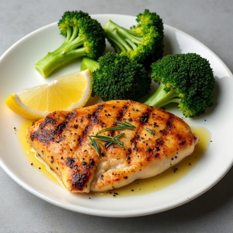 Grilled Lemon Herb Chicken Breast with Steamed Broccoli