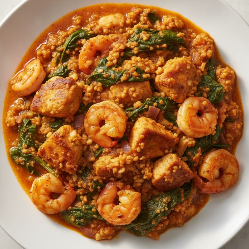 Egusi Stew with Spinach and Chicken