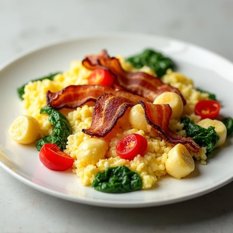 Egg White Veggie Scramble with Turkey Bacon