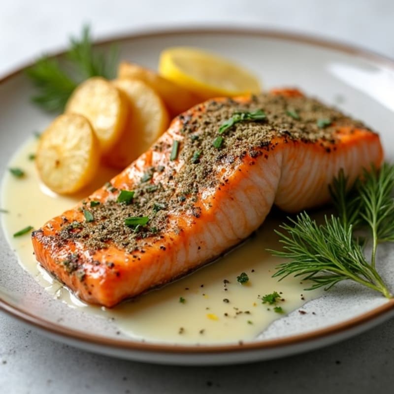 Herb-Crusted Baked Salmon with Garlic Roasted Baby Potatoes