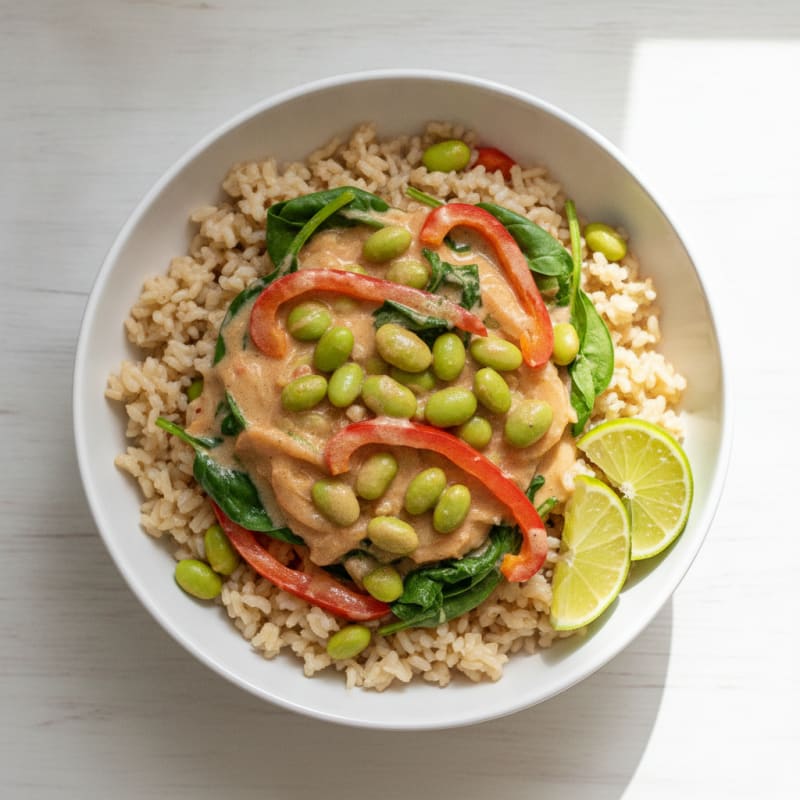Silky Coconut Curry with Edamame and Brown Rice