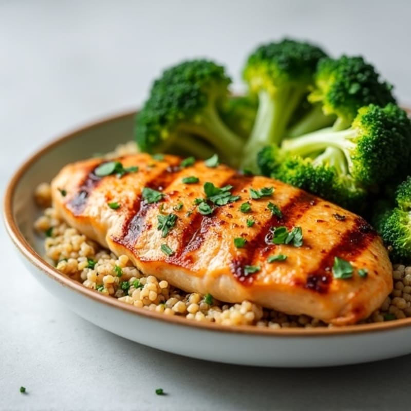 Grilled Chicken Breast with Quinoa and Steamed Broccoli