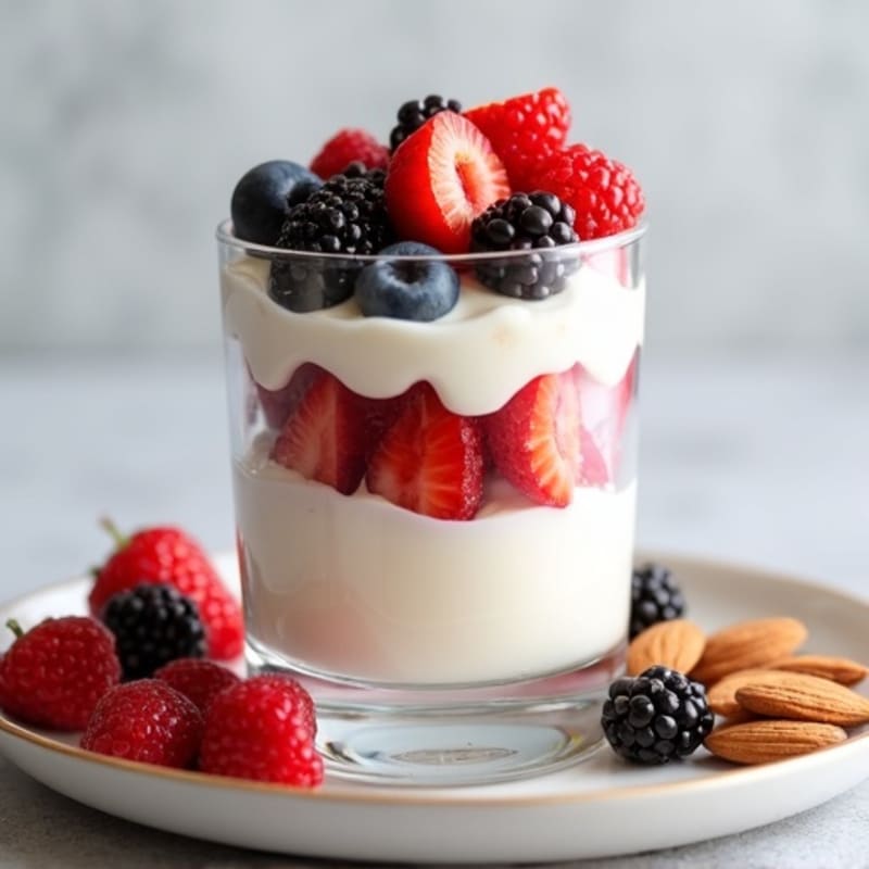 Greek Yogurt Protein Parfait with Mixed Berries and Almonds