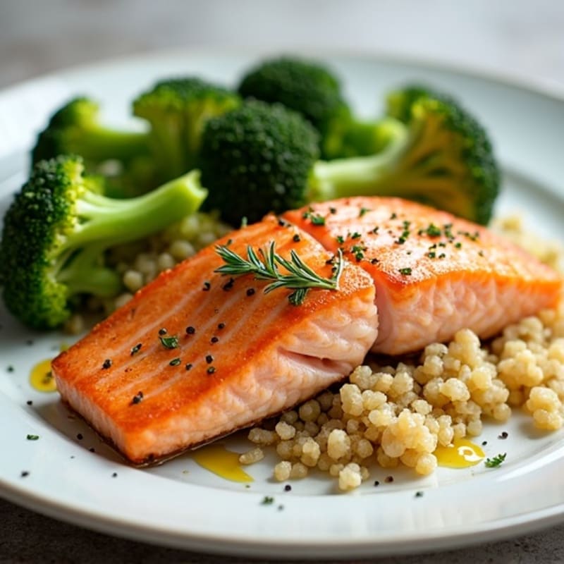 Seared Salmon with Roasted Broccoli and Quinoa