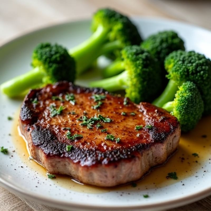 Seared Rib Eye with Garlic Butter Broccoli