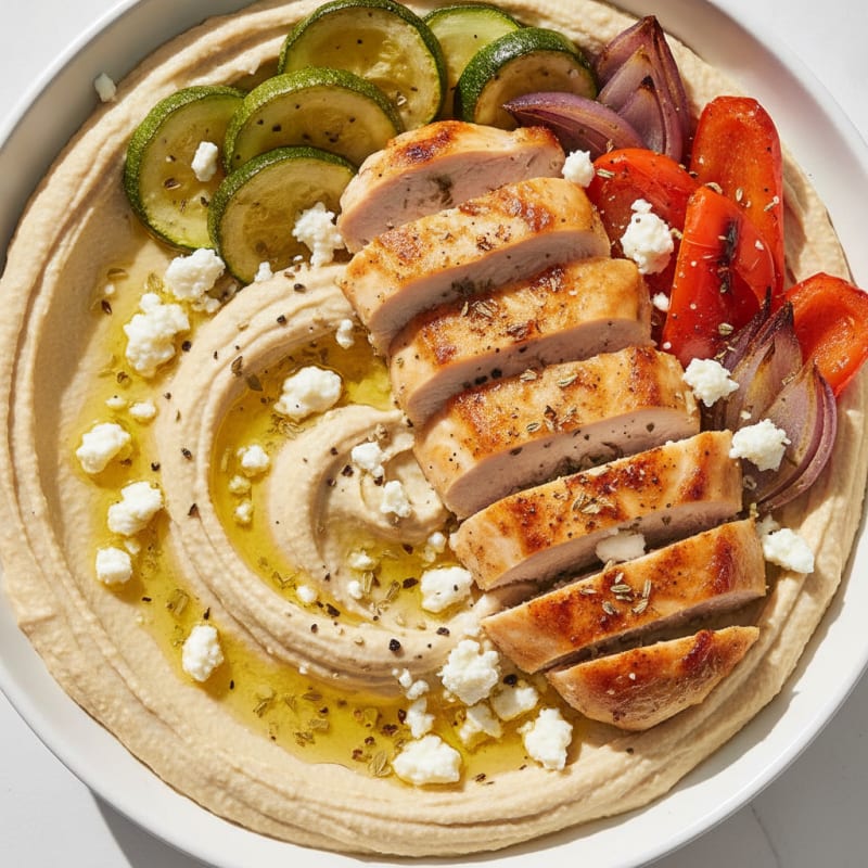 Mediterranean Hummus Platter with Roasted Chicken and Feta