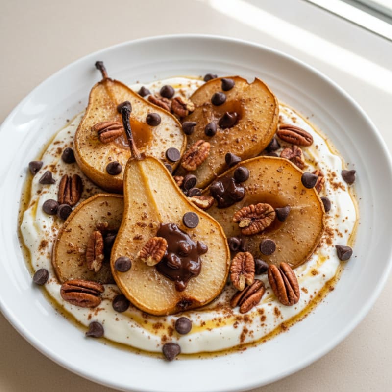 Chocolate Pecan Baked Pears