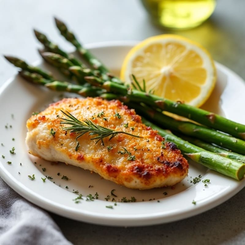 Crispy Lemon-Herb Chicken Thighs with Roasted Asparagus