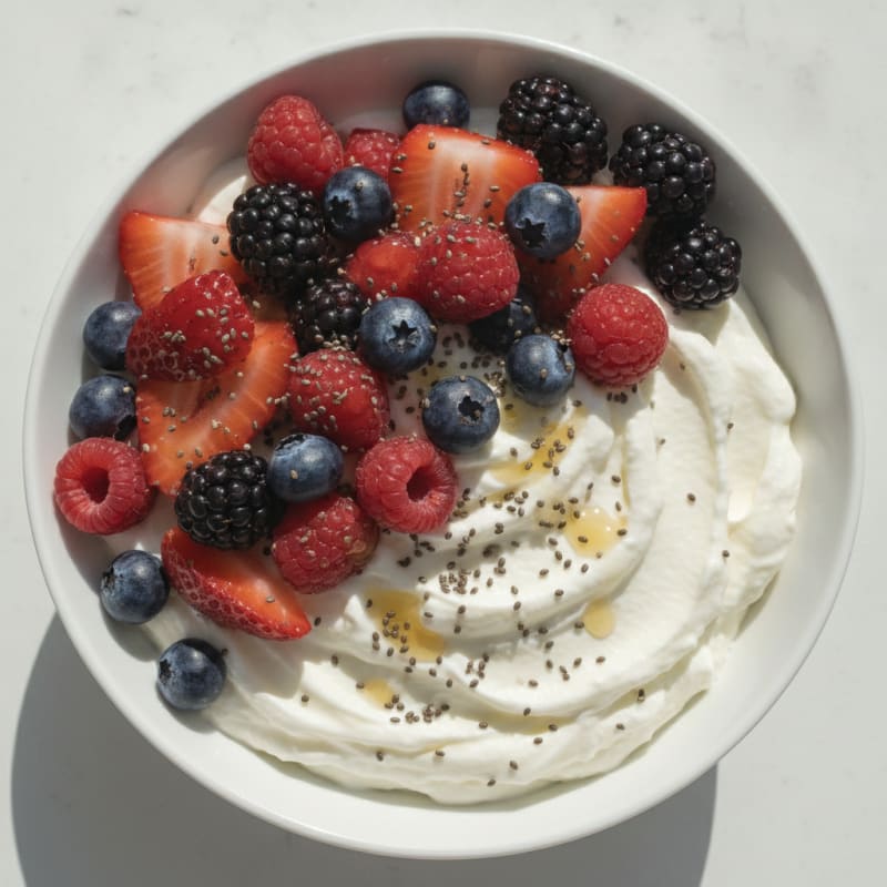 Silky Protein Yogurt with Mixed Fruit and Chia Seeds