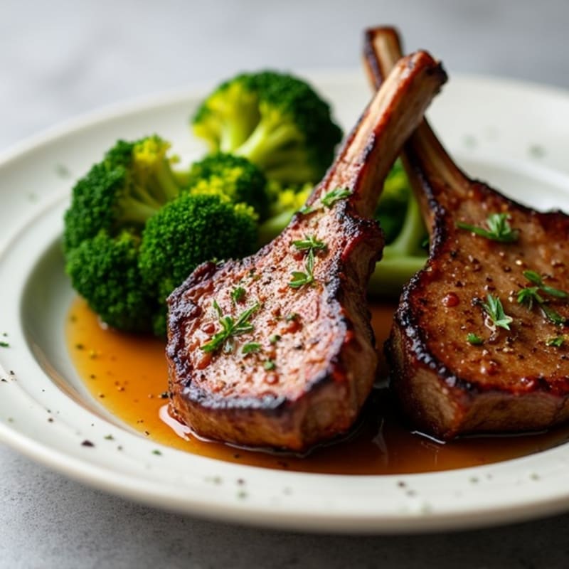 Pan-Seared Lamb Chops with Roasted Garlic Broccoli