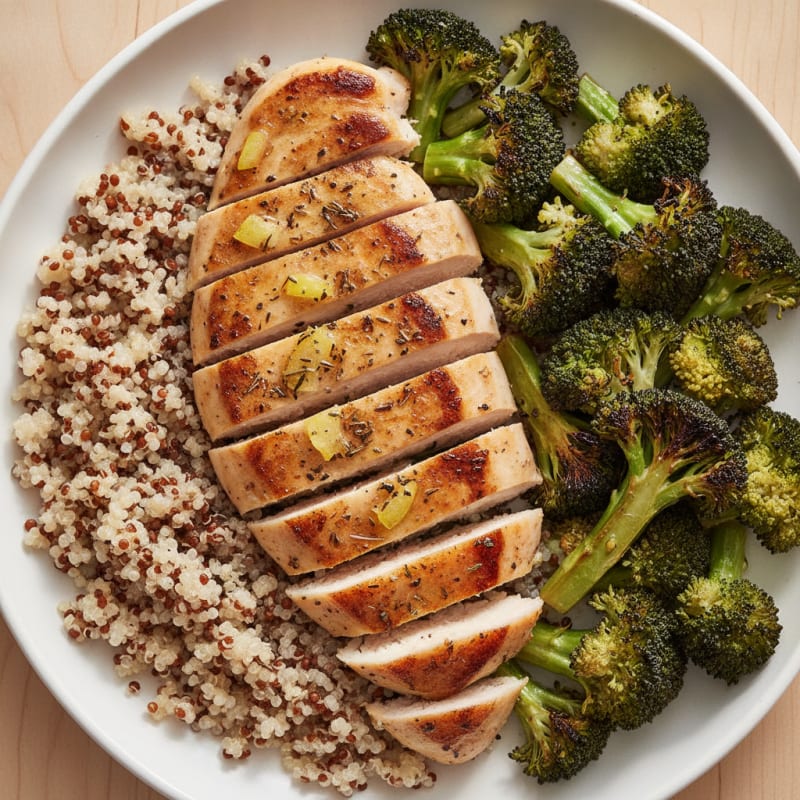 Grilled Chicken Breast with Quinoa and Roasted Broccoli