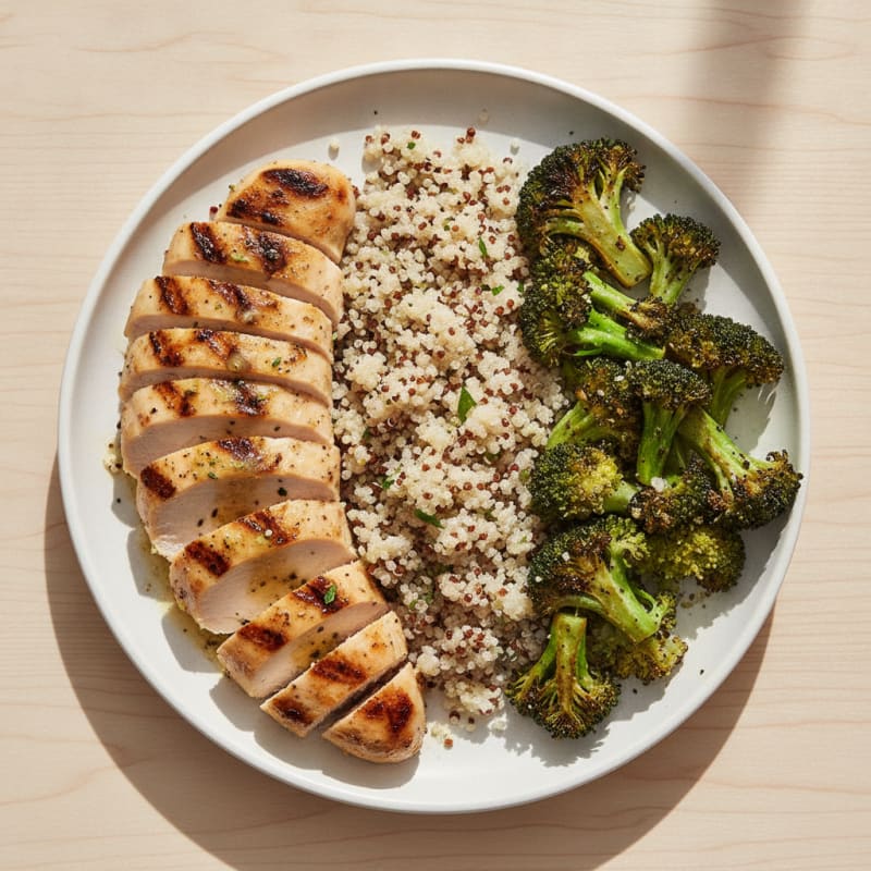 Grilled Chicken Breast with Quinoa and Roasted Broccoli