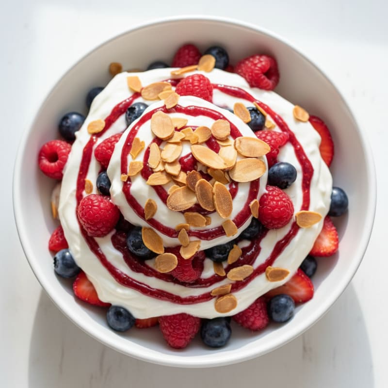 Greek Yogurt Protein Parfait with Mixed Berries and Almonds