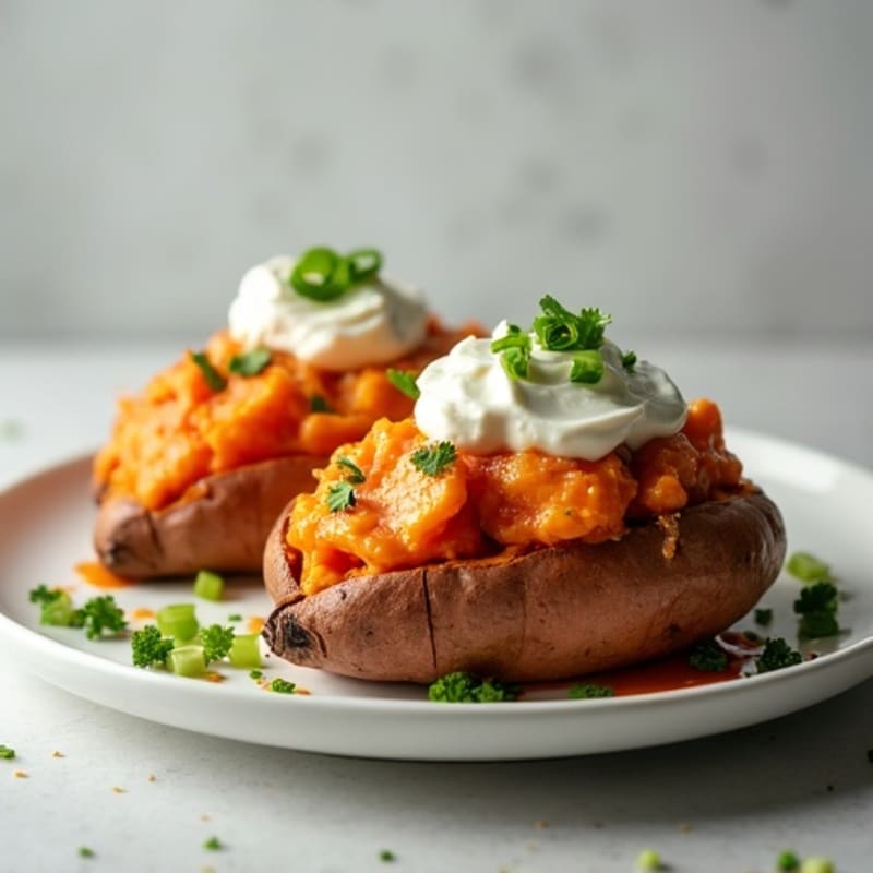 Creamy Buffalo Chicken Stuffed Sweet Potatoes